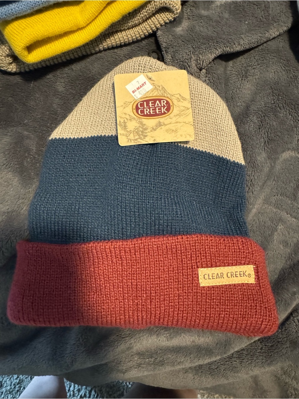 Women's Tri-Color Knit Beanie - Blue, Cream & Rust
